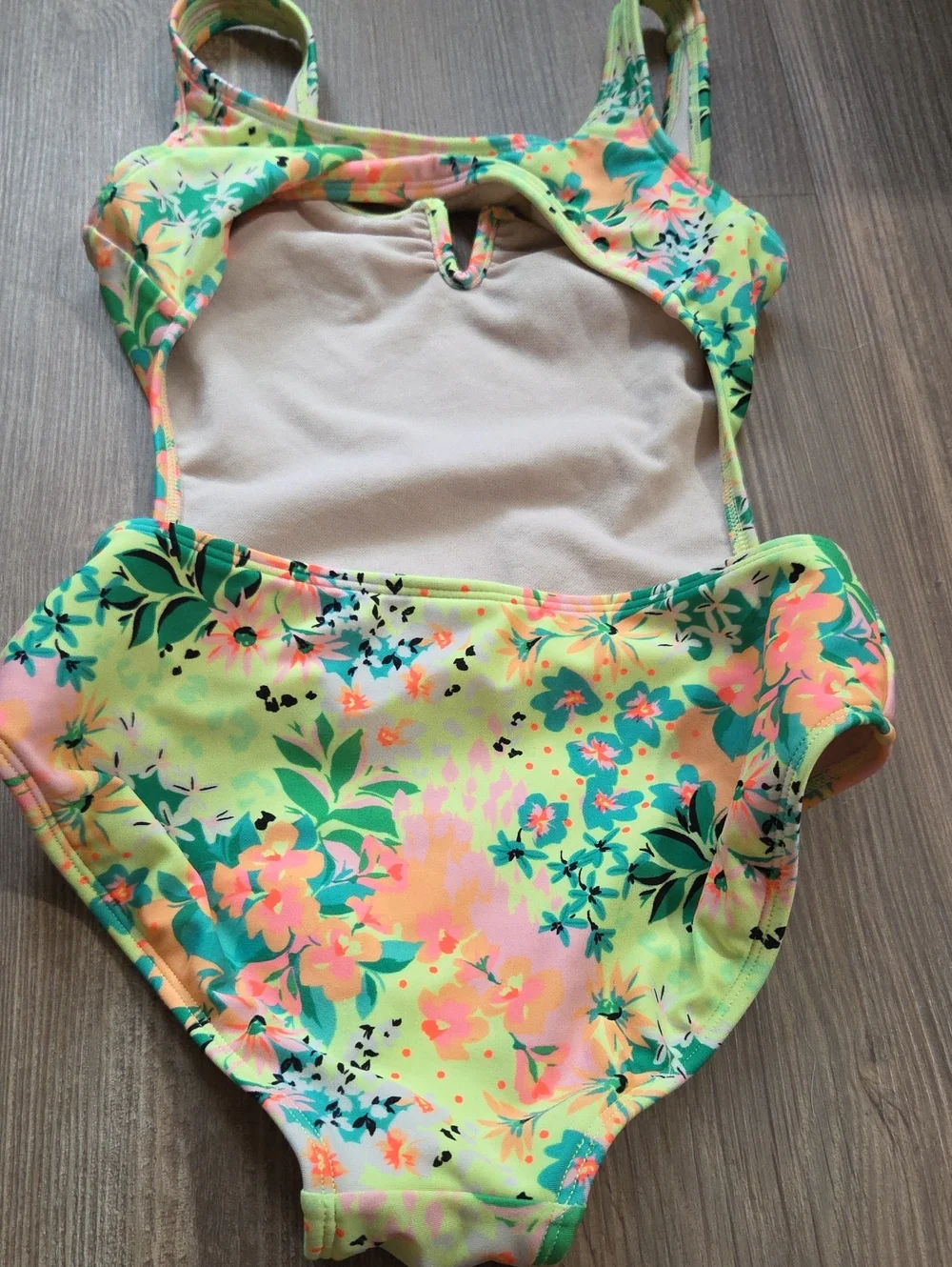 Girls' Floral One-Piece Swimsuit - Neon Yellow Green
